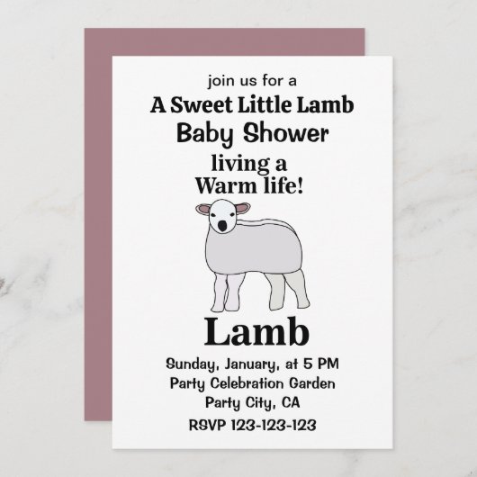 ラムリビング暖かい生活ラムおもしろい赤ちゃんシャワー 招待状 (正面/裏面)