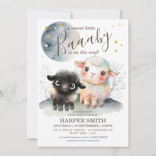 ラム男女兼用赤ちゃんシャワー 招待状 (正面)