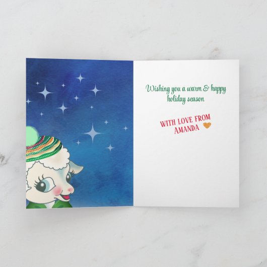 ラム羊クリスマス編み物クロシェdiyギフト シーズンカード (内部)