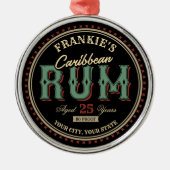 ラム酒パーソナライズされたボトルラベルバー メタルオーナメント (正面)