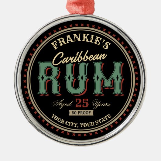 ラム酒パーソナライズされたボトルラベルバー メタルオーナメント (正面)