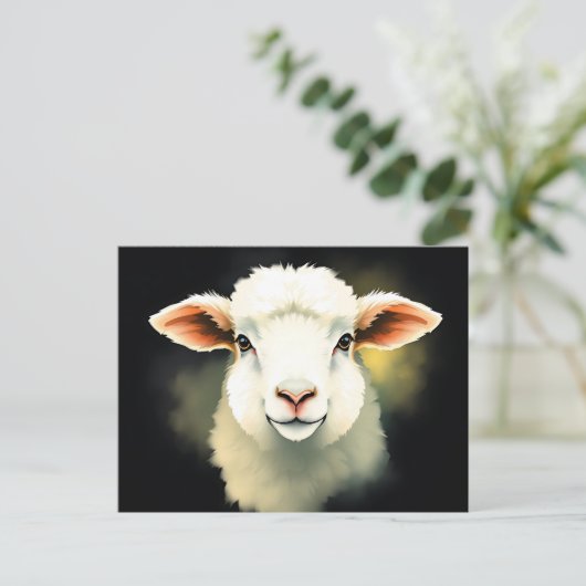 ラム顔と抽象芸術ストローク ポストカード (スタンド正面)