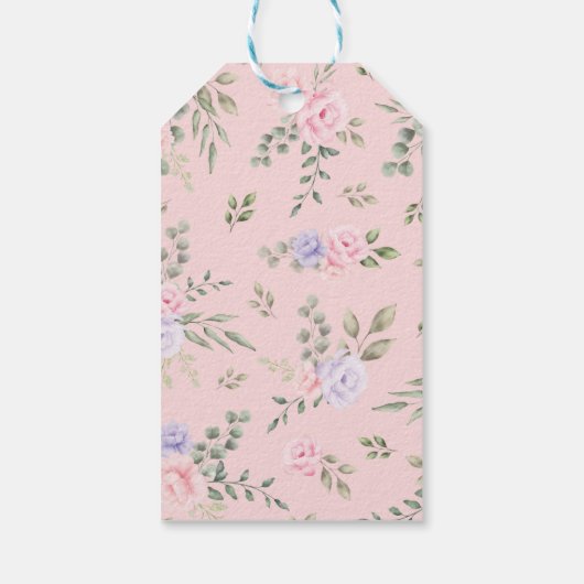 ラム&バニーラビットピンクパープルフローラベビーシャワー ギフトタグ (裏面)