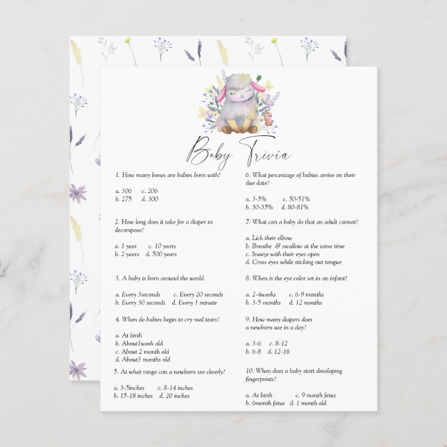 ラム – ベビートリビア |赤ちゃんシャワーゲーム (正面/裏面)