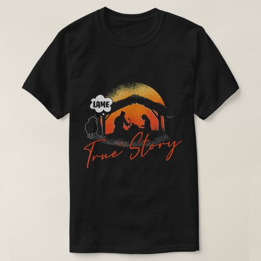 ラメの物語クリスマス出生シーンカソリック・イエス Tシャツ (デザイン正面)