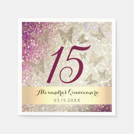 ラメピンクの15歳の誕生日 スタンダードカクテルナプキン (正面)