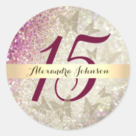 ラメピンク15歳の誕生日 ラウンドシール