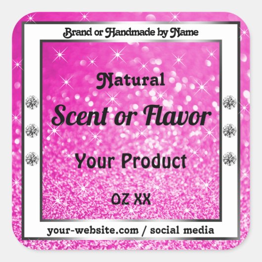 ラメピンク グリッター スパークル スター 商品ラベル スクエアシール (正面)
