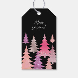 ラメ入りピンクブラッククリスマスツリーデザイン ギフトタグ