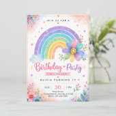 ラメ入りレインボー 17歳の誕生日 招待状 (スタンド正面)