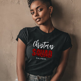 ラメ入りレッドのクリスマスチーム名 Tシャツ