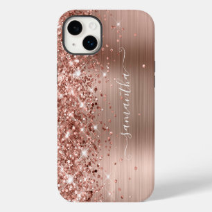 ラメ入りローズゴールドのモダンで可愛らしいサイン iPhone 14 PLUSケース
