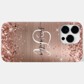 ラメ入りローズゴールドのモノグラム入りおしゃれデザイン Case-Mate iPhoneケース (裏面 (横))