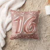 ラメ入りローズゴールド箔 16歳の誕生日 クッション (ブランケット)