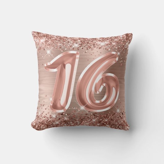 ラメ入りローズゴールド箔 16歳の誕生日 クッション (正面)
