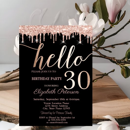 ラメ垂れ加工 ローズゴールド 30歳の誕生日パーティー 招待状