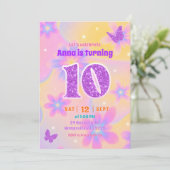 ラメ タイ染め 女子 10歳の誕生日 招待状 (スタンド正面)