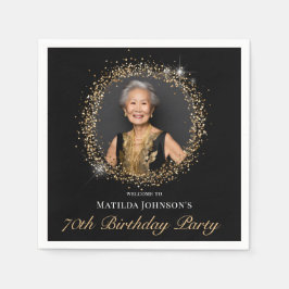 ラメ ブラック ゴールド 70歳の誕生日 スタンダードカクテルナプキン