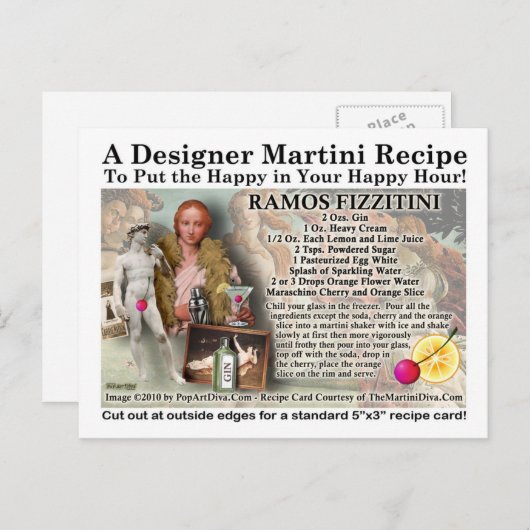 ラモスフィズマルティーニレシピハガキ ポストカード (正面/裏面)