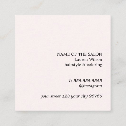 ラモダンイはっきりしたトパステルブラックはっきりしたボビーピンヘア スクエア名刺 (裏面)