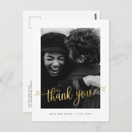 ラモダンブ・ハート結婚の写真ありがとうはがき ポストカード (正面/裏面)