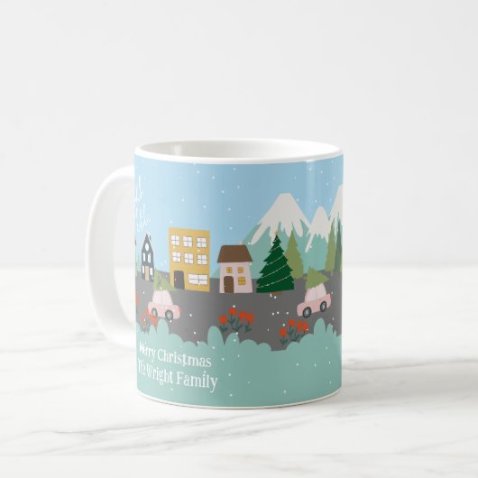ララキュートタウンクリスマスツリーのピンクの車 コーヒーマグカップ (正面左)