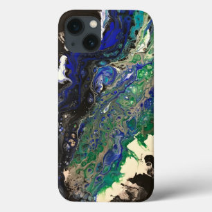 ララグナ絵画ズブラックブルーティール(緑がかった色)ホワイト iPhone 13ケース