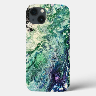 ララグナ絵画ズブルーティール(緑がかった色)ホワイトブラック iPhone 13ケース