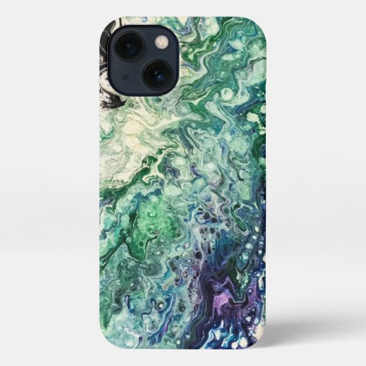 ララグナ絵画ズブルーティール(緑がかった色)ホワイトブラック iPhoneケース (裏面)