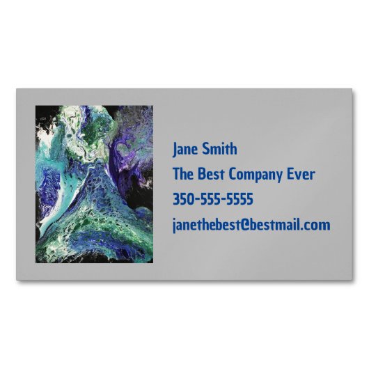 ララグナ#1の青絵画色のティール（緑がかった色）名刺 マグネット名刺 (正面)