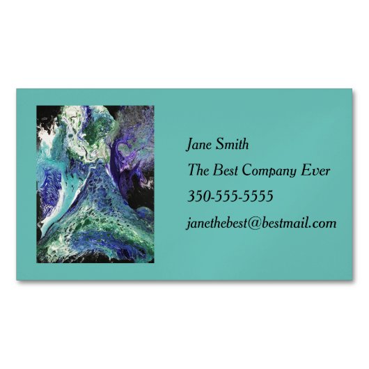 ララグナ#1の青絵画色のティール（緑がかった色）名刺 マグネット名刺 (正面)