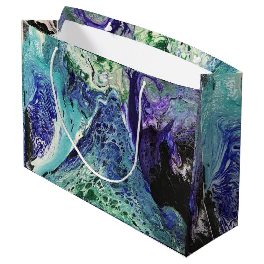 ララグナ#1絵画の青、ティール（緑がかった色）、白 ラージペーパーバッグ (裏面アングル)