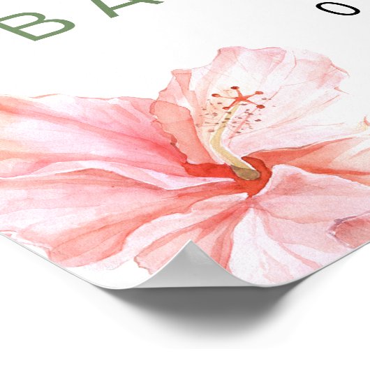 ララニトロピカルピンクハイビスカスルアウ（ハワイ式宴会）ベビーシャワー ポスター (角)