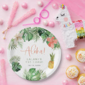 ララニトロピカルピンクハイビスカスルアウ（ハワイ式宴会）1st誕生日 ペーパープレート (パーティー)
