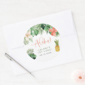 ララニトロピカルピンクハイビスカスルアウ(ハワイ式宴会)1st誕生日 ラウンドシール (封筒)