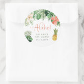 ララニトロピカルピンクハイビスカスルアウ(ハワイ式宴会)1st誕生日 ラウンドシール (バッグ)