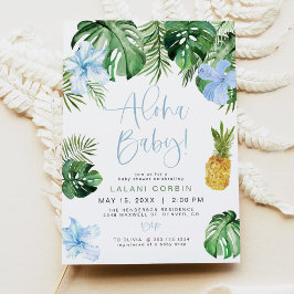 ララニトロピカルブルーハイビスカスルアウ(ハワイ式宴会)ベビーシャワー 招待状