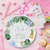 ララニトロピカルブルーハイビスカスルアウ(ハワイ式宴会)1st誕生日 ペーパープレート (パーティー)