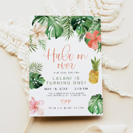 ララニビーチピンクハイビスカスルアウ（ハワイ式宴会）フラ1st誕生日 招待状