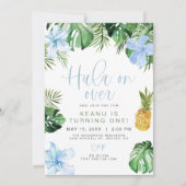 ララニビーチブルーハイビスカスルアウ(ハワイ式宴会)フラ1st誕生日 招待状 (正面)