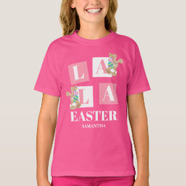 ララ・イースター かわいいうさぎ ピンク ガールズ Tシャツ