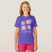 ララ・イースター かわいいうさぎ 紫色 女の子 Tシャツ (正面フル)