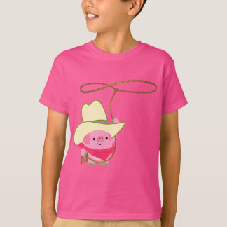 ラリアットキッズTシャツを着た可愛い漫画のカウボーイ豚 Tシャツ