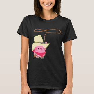 ラリアット女性Tシャツを着た可愛い漫画のカウボーイ豚 Tシャツ