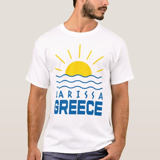 ラリッサ ギリシャ 陽光と海 メンズ ホワイト Tシャツ (正面)