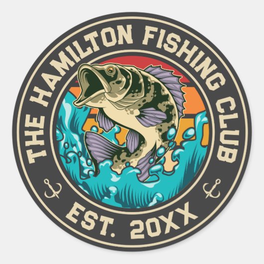 ラルグムウスベースレトロサンセット魚釣りクラブ ラウンドシール (正面)