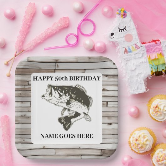 ラルジェムウスベース素朴魚釣りアウトドア誕生日 ペーパープレート (パーティー)