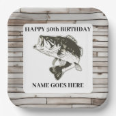 ラルジェムウスベース素朴魚釣りアウトドア誕生日 ペーパープレート (正面)