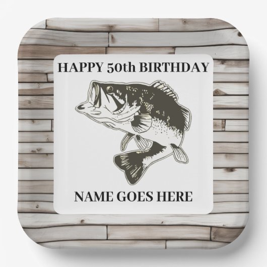 ラルジェムウスベース素朴魚釣りアウトドア誕生日 ペーパープレート (正面)