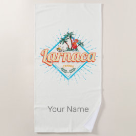 ラルナカキプロスレトロカクテルヴィンテージサンセット ビーチタオル